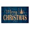 Blue Plaid Merry Christmas Printed Outdoor Door Floor Mat, 18x30, Made in USA - Holiday Ready
